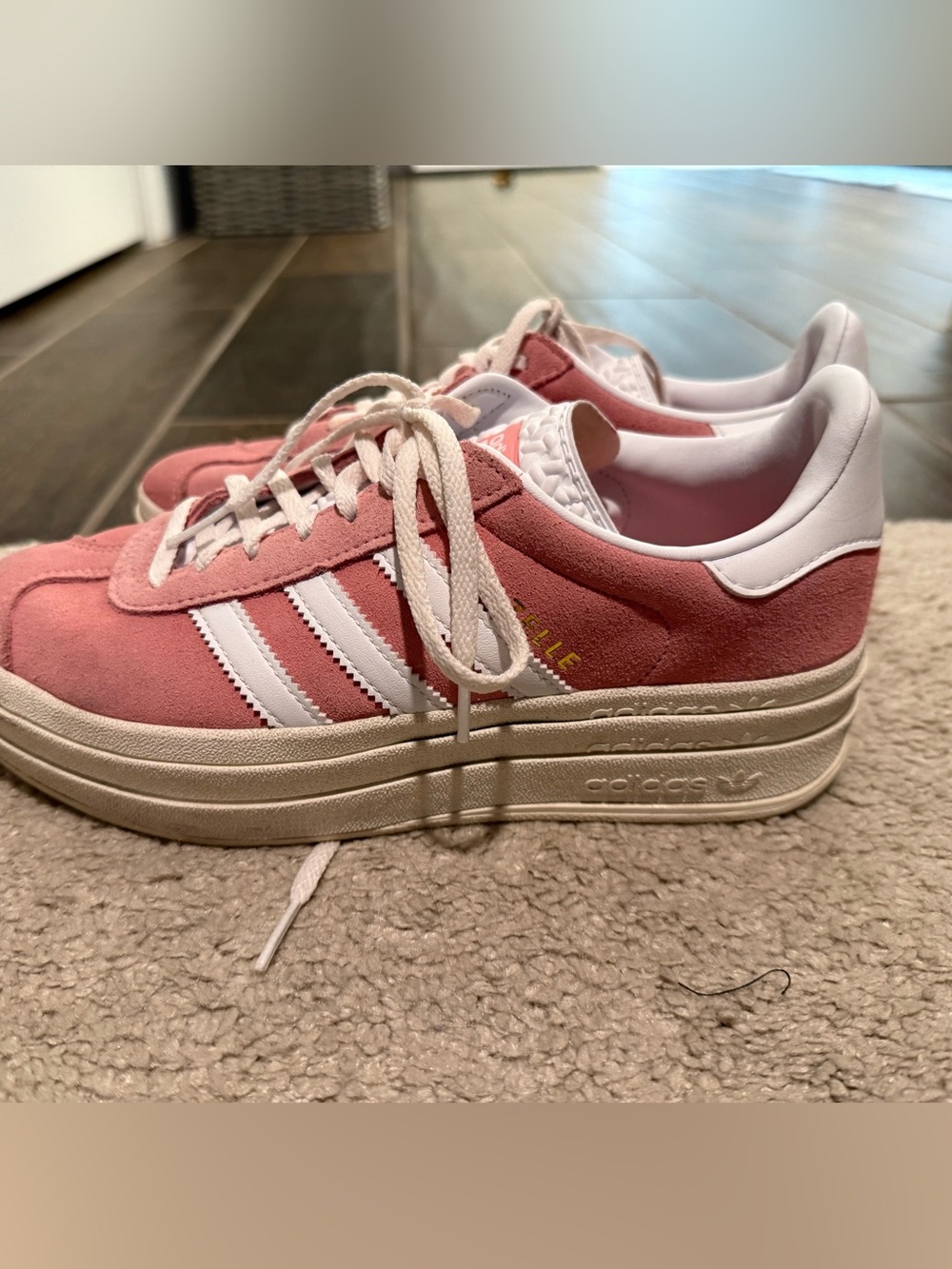 adidas Women’s Pink Suede Platform Sneakers with White Stripes